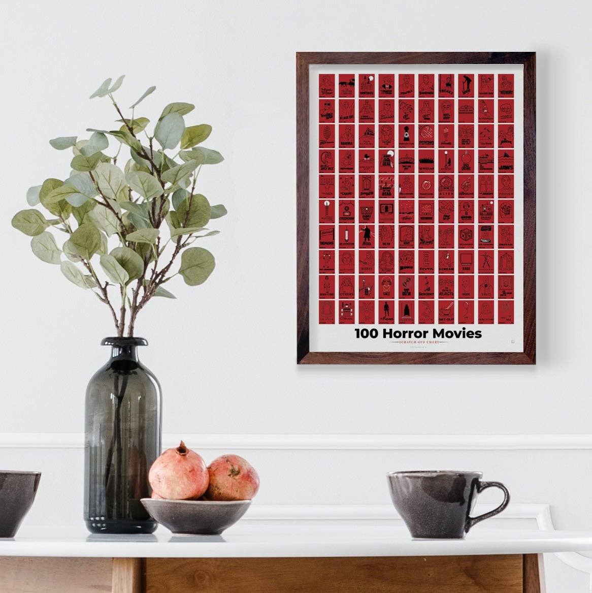 100 Horror Movies Scratch-Off Chart 12" x 16" Print