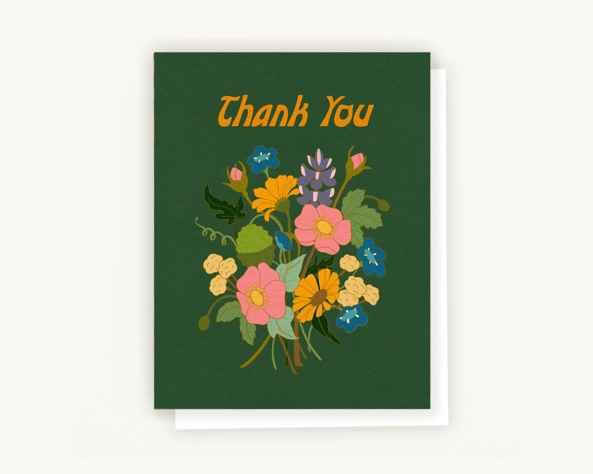 Thank You Card - Golden Thank You Florals