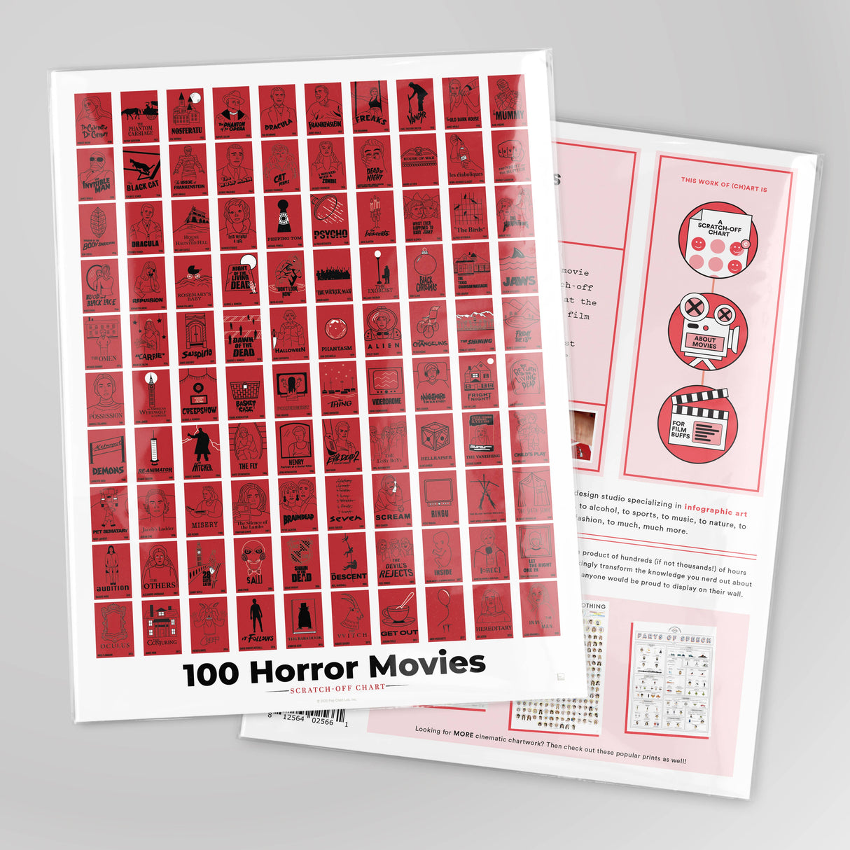 100 Horror Movies Scratch-Off Chart 12" x 16" Print