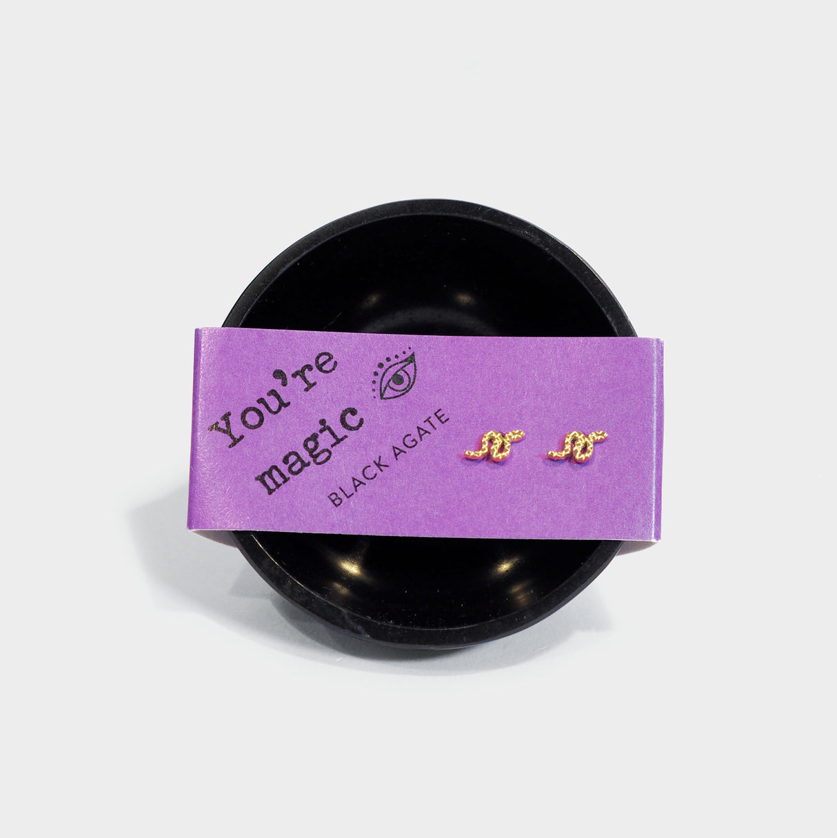 Black Agate Bowl & Gold Snake Studs You're Magic Set