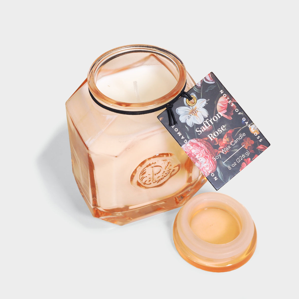 Botanica 8 Ounce Transparent Pink Glass Candle - Saffron Rose