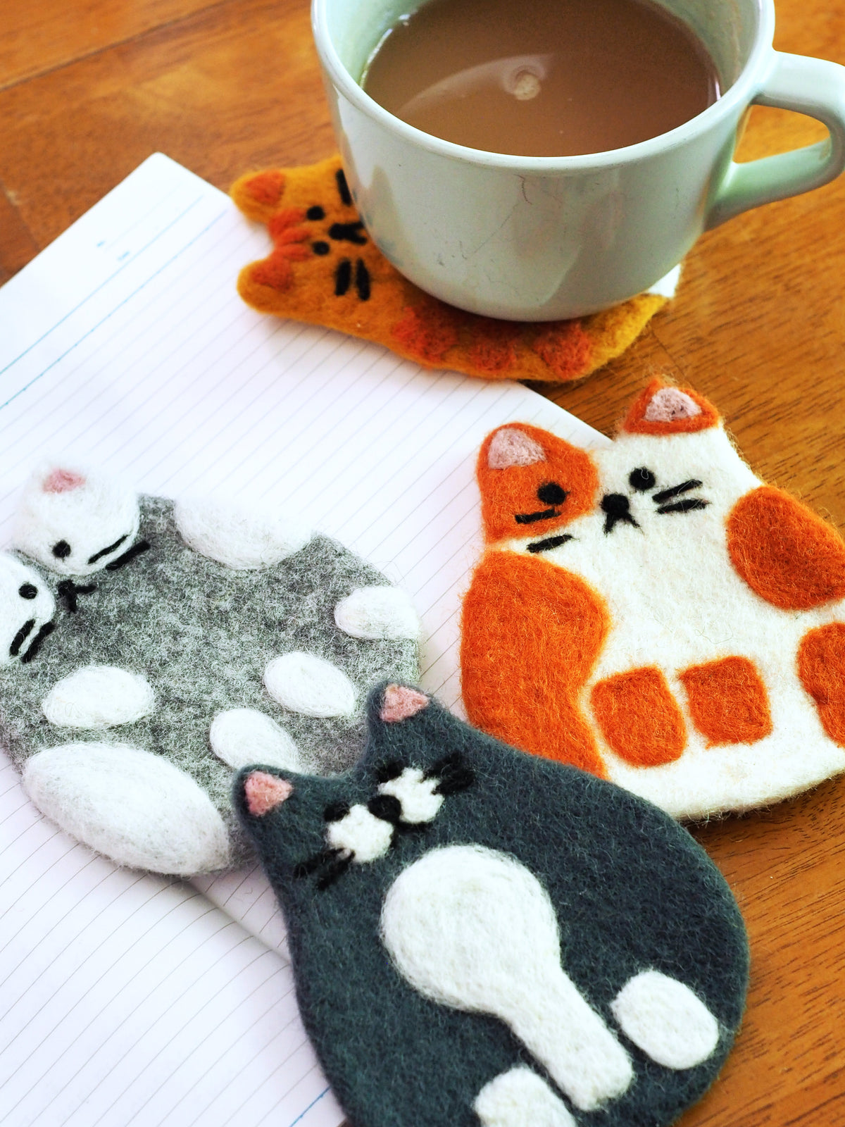 Cat Club Felted Wool Coasters Set of 4
