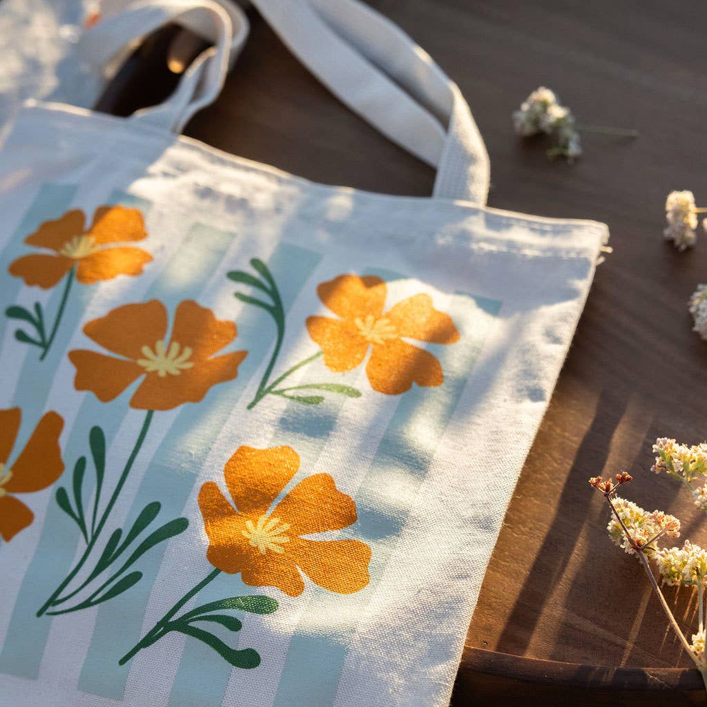 California Poppy Tote – Botanical Floral Tote Bag