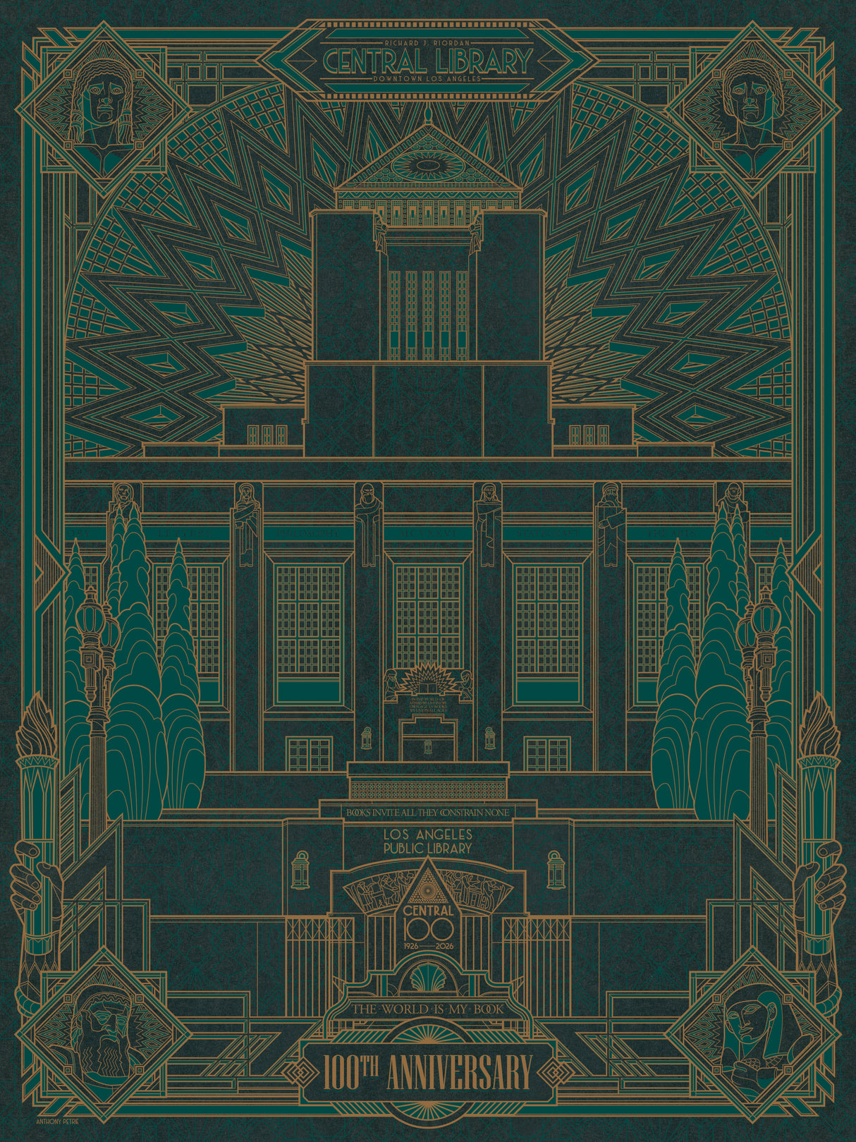 Art Deco Print of Central Library by Anthony Petrie - Centennial Edition