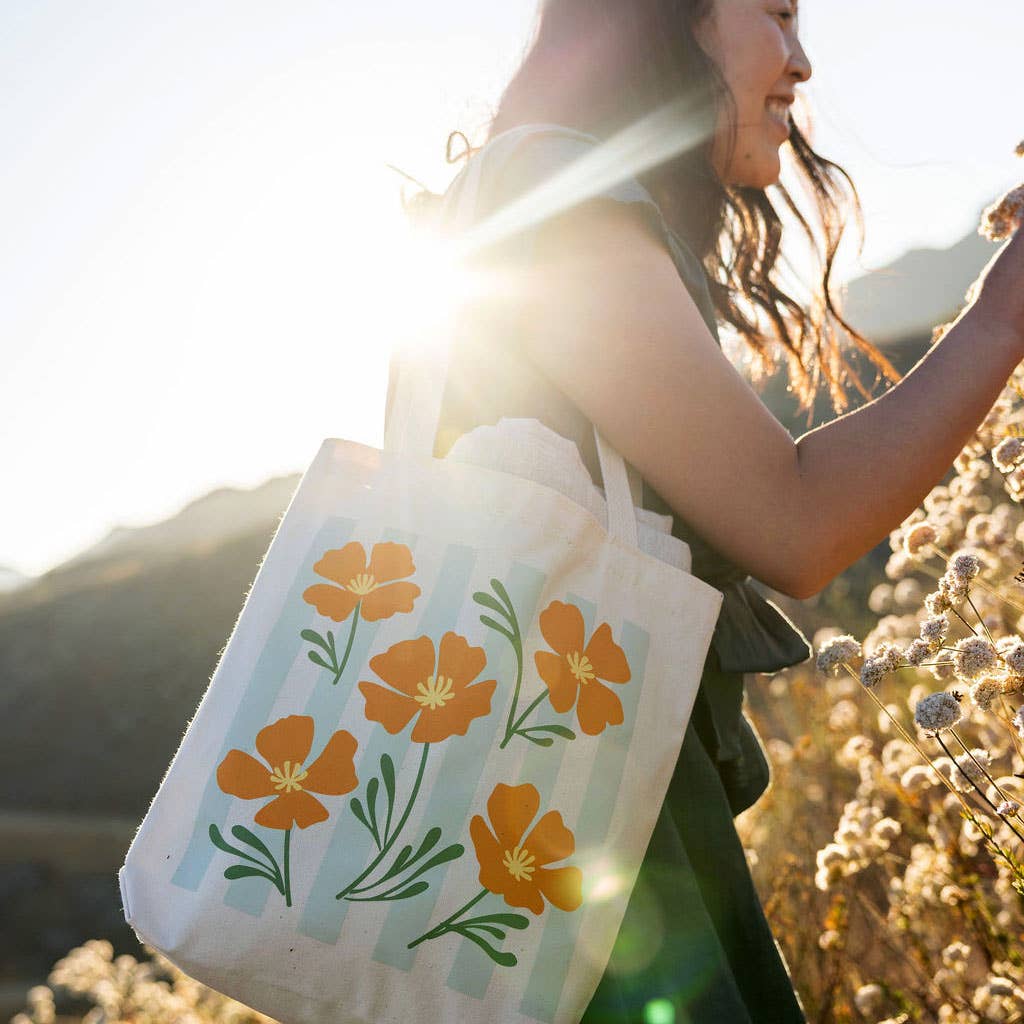 California Poppy Tote – Botanical Floral Tote Bag