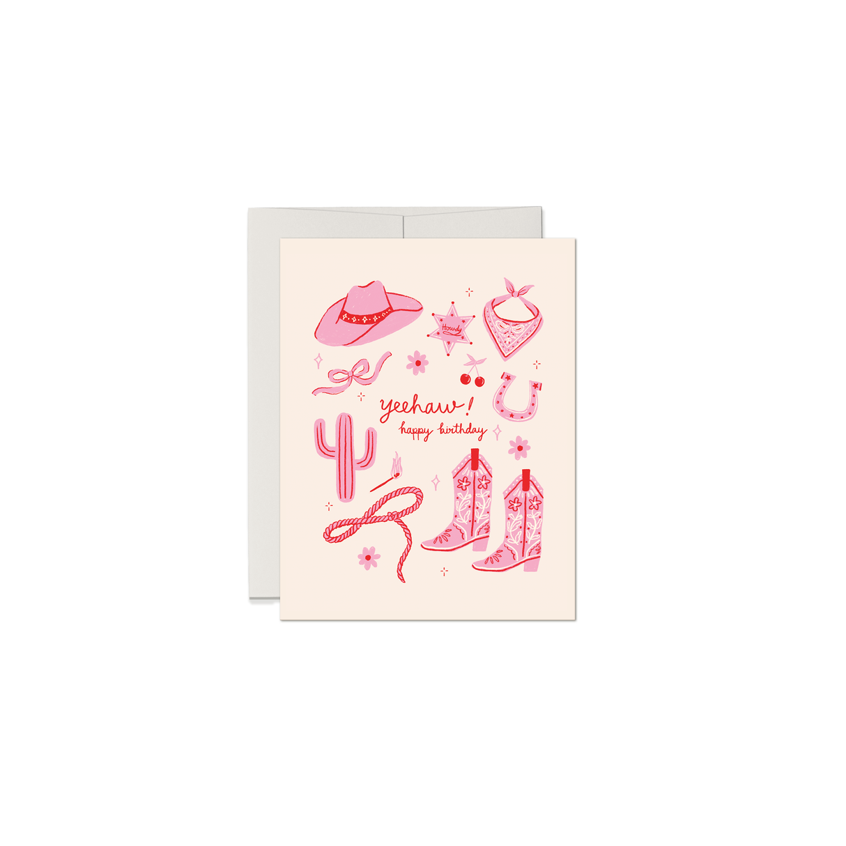 YeeHaw Happy Birthday Greeting Card Pink Cowgirl Card