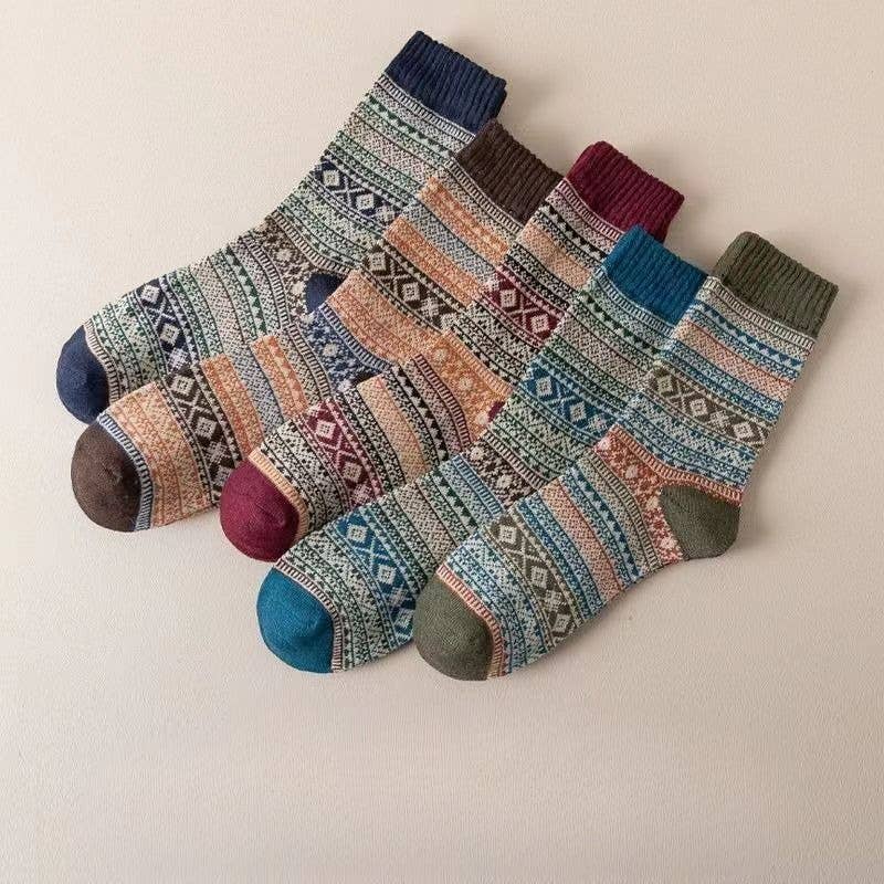 Vintage Bohemia Totem Knit Crew Socks