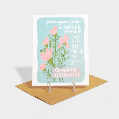 Greeting card with illustrated floral motif.