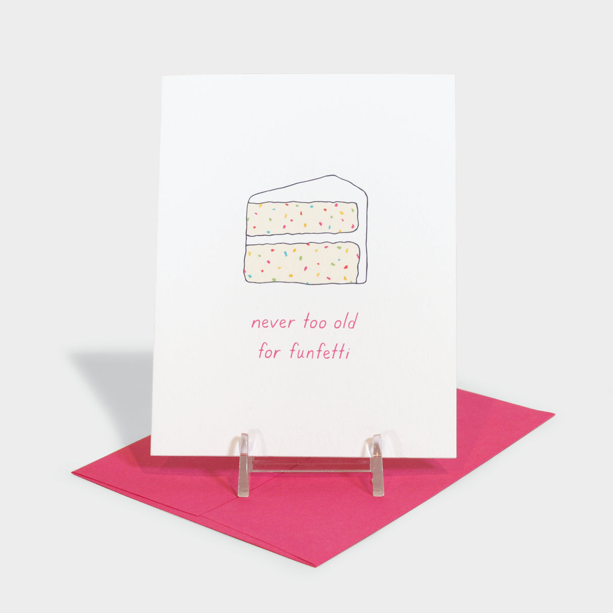 Greeting card with funfetti cake illustration.