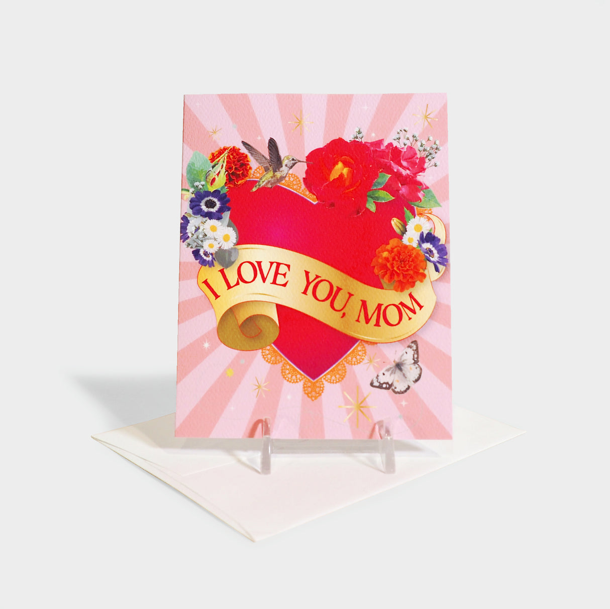 Heart with Flowers and Hummingbird Card