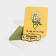 Greeting card with die-cut sealing sticker. Features illustrated daisy motif.