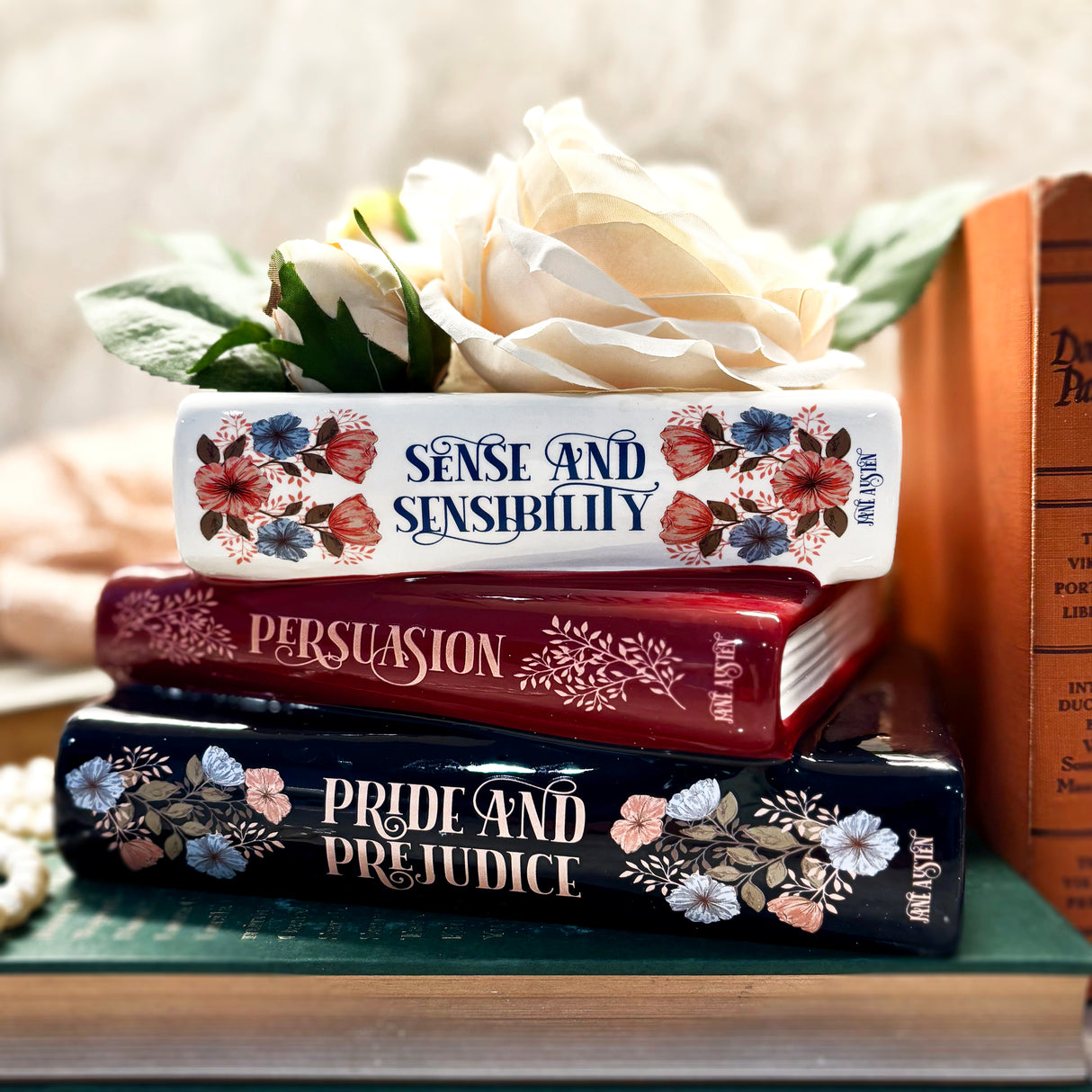 Jane Austen Stacked Books Planter