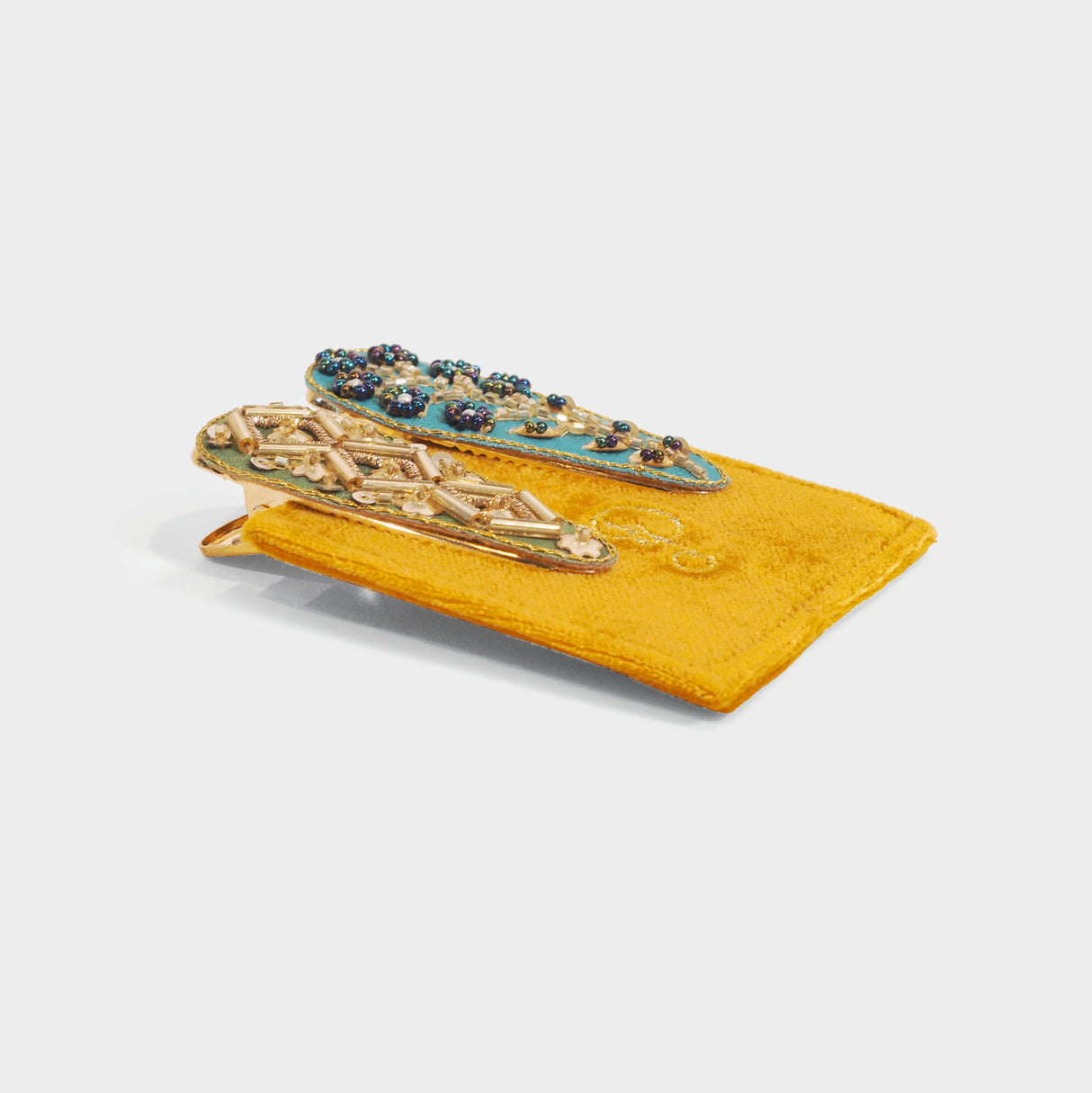 Jewelled Hair Clips with Tile & Wheat Design in Sage & Teal