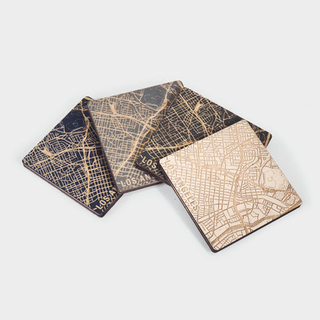 Los Angeles Laser Cut Painted Wood Coaster Set