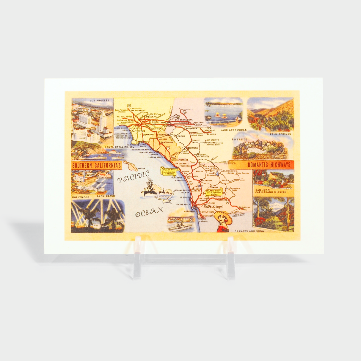 Map of Southern California's Romantic Highways Post Card