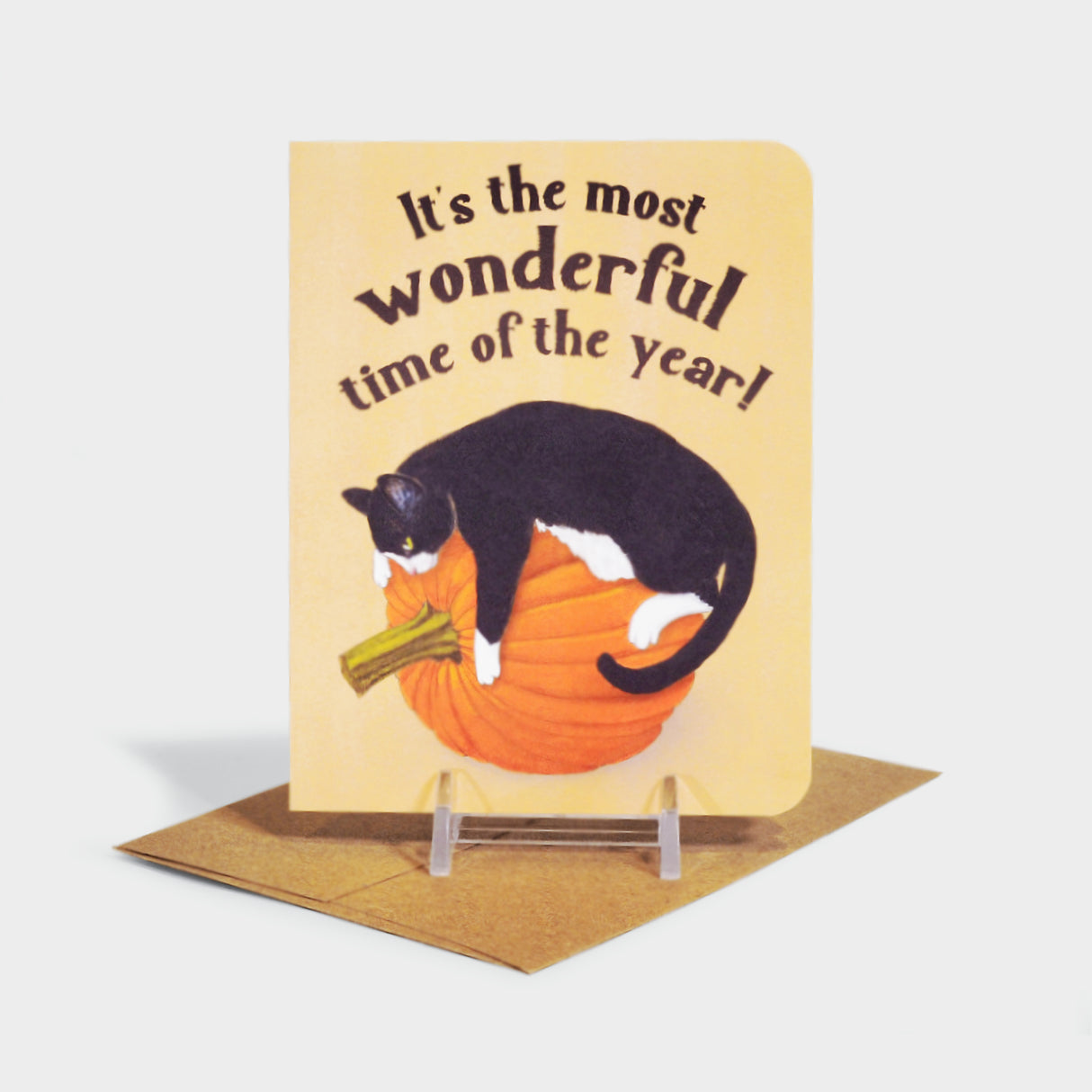 Tuxedo Cat and Pumpkin Card   