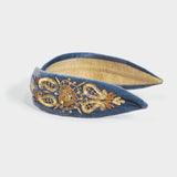 Velvet Embellished Headband Royal Blue Heart