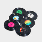 Set of 6 vinyl record-looking coasters.